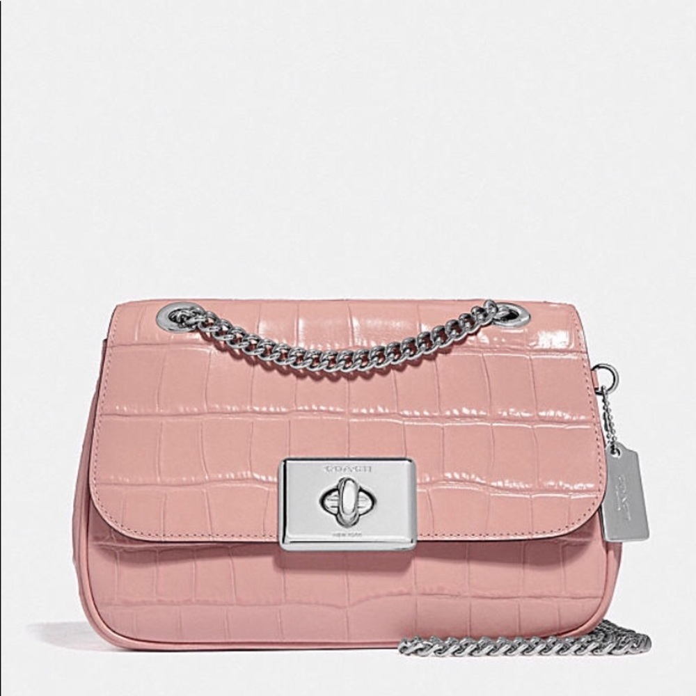 COACH Crossbody handbag- CASSIDY CROCODILE EMBOSS PINK CROSSBODY BAG CHAIN STRAP